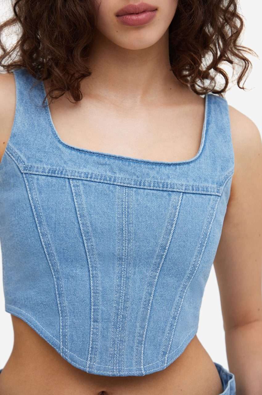 Badass Denim Corset in Light Blue - Image 3