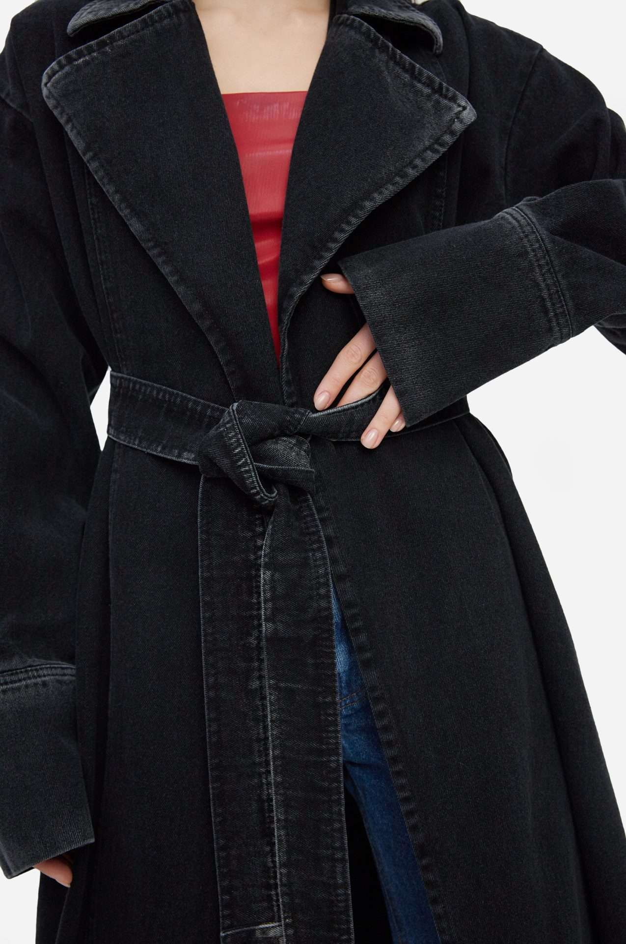 Denim Coat in Black - Image 4