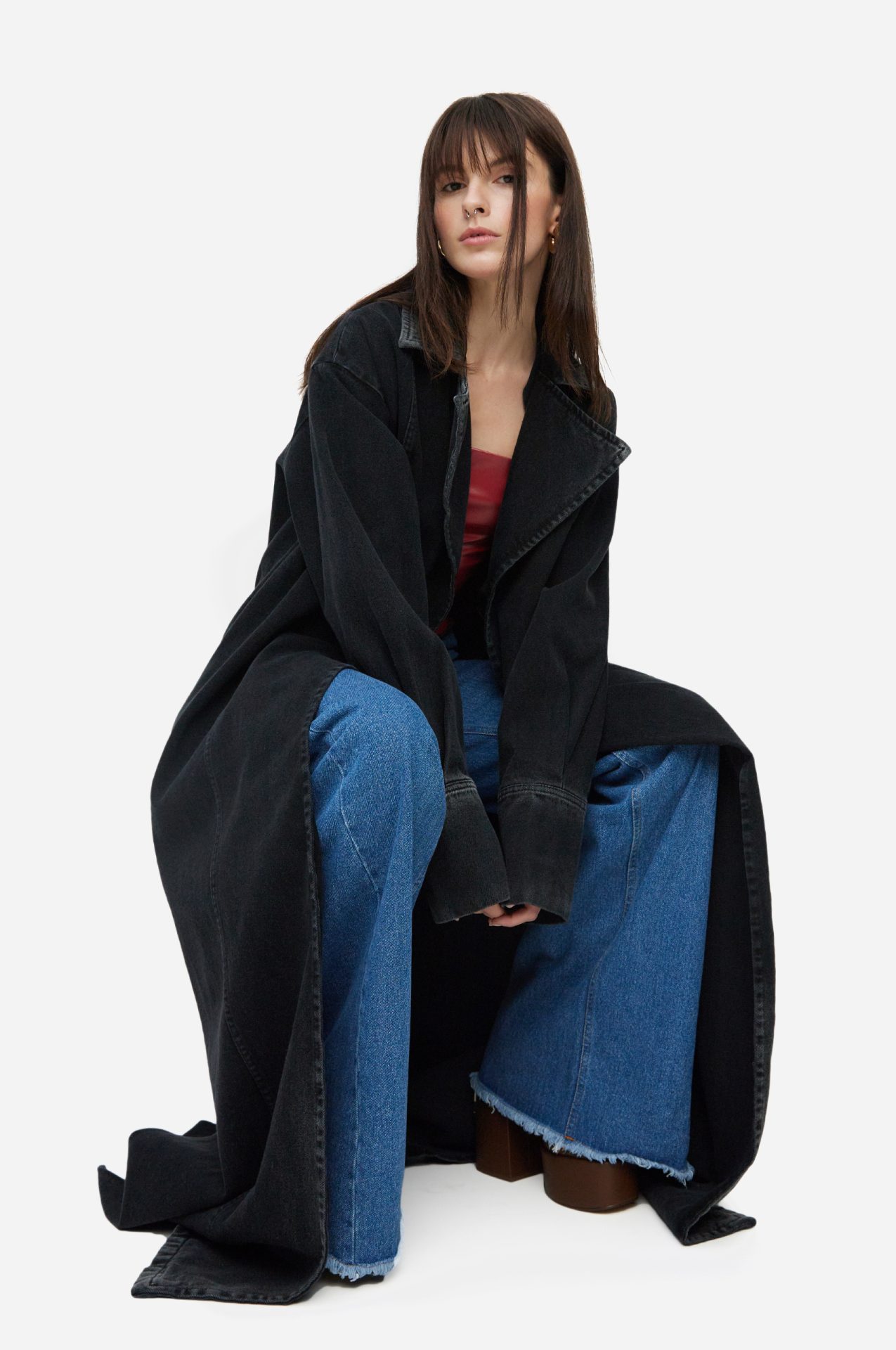 Denim Coat in Black - Image 3