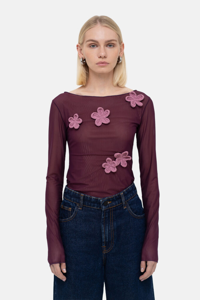 Grape Blouse with Crochet Flowers