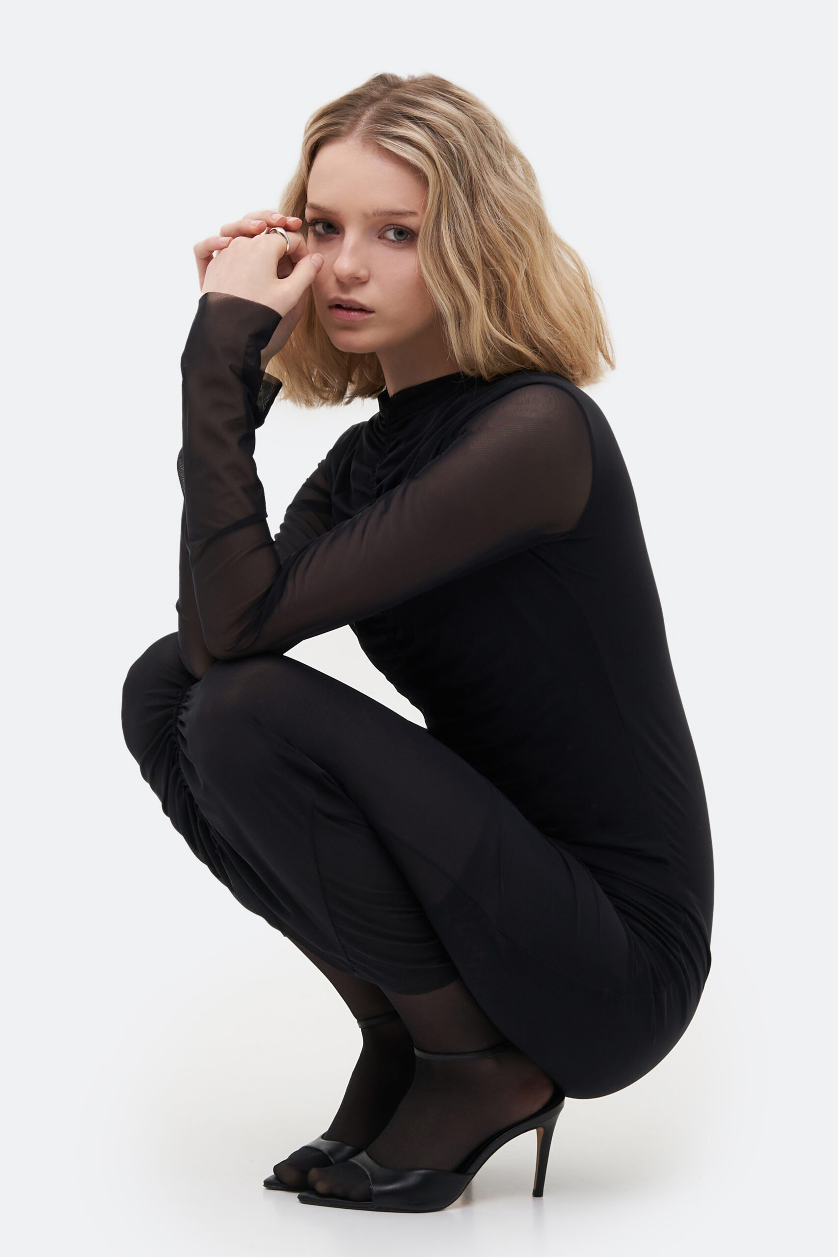 Midi Drape Black Dress - Зображення 4