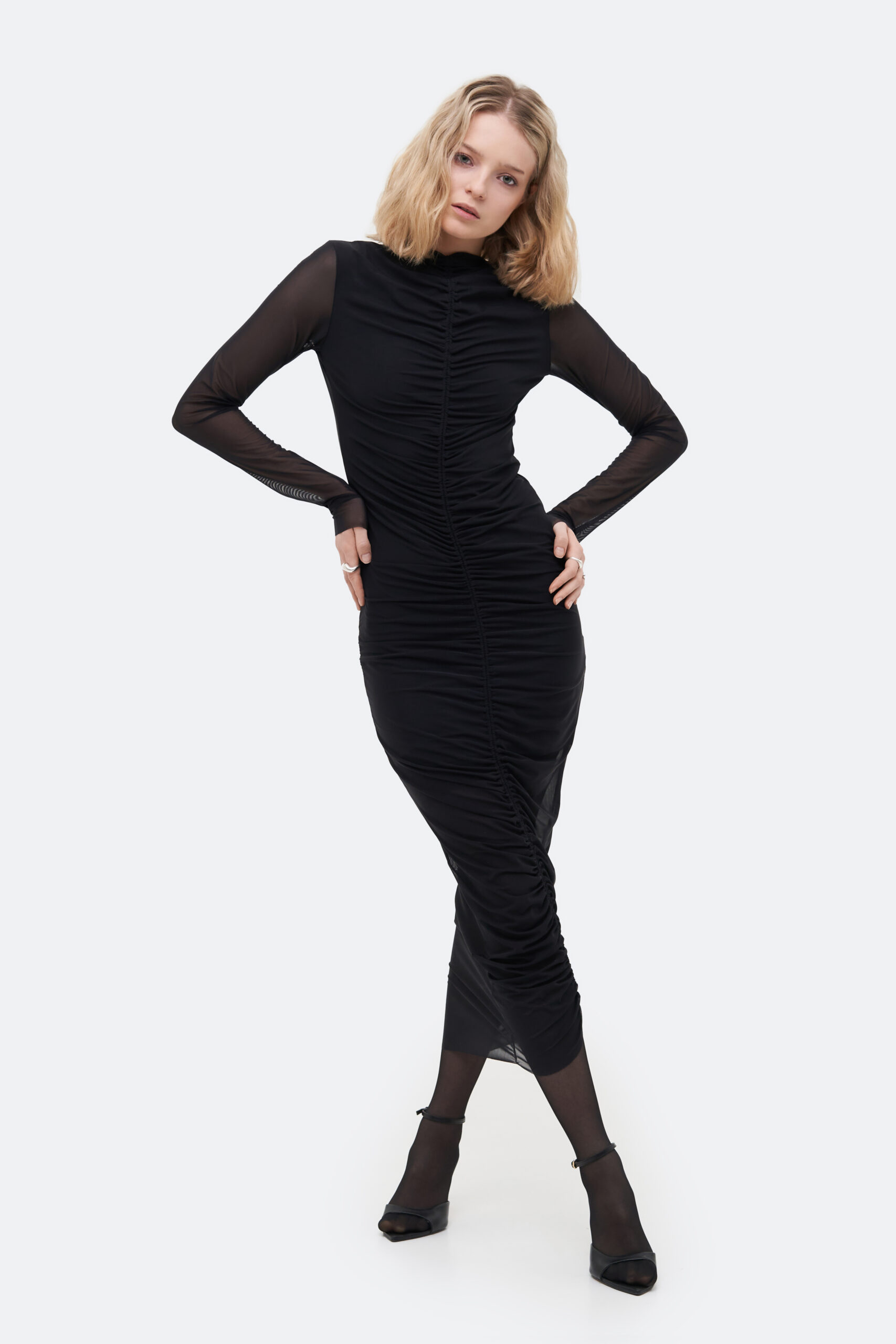 Midi Drape Black Dress