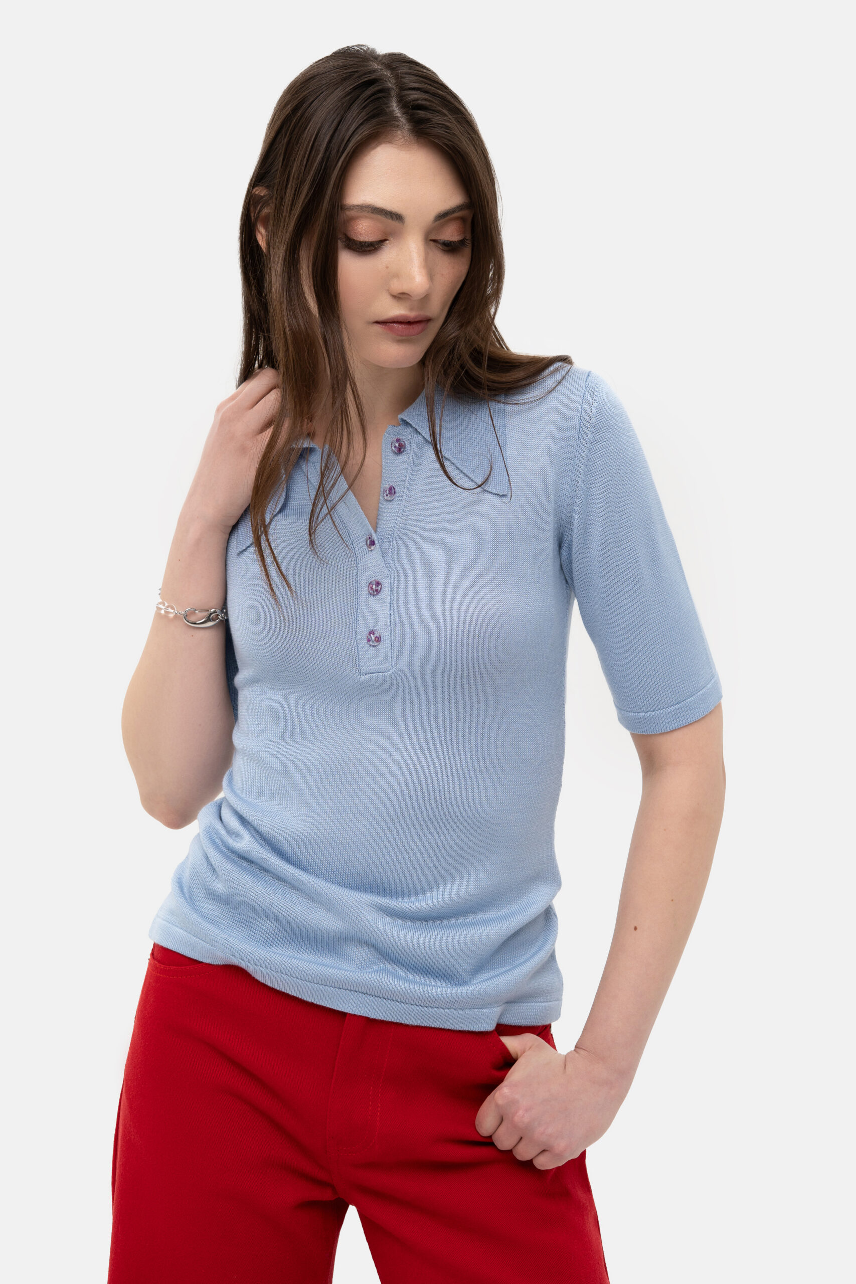 Light Blue Knit Polo - Image 2