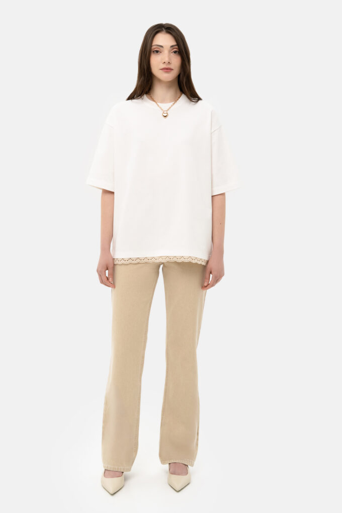 Milk T-Shirt with crochet trim