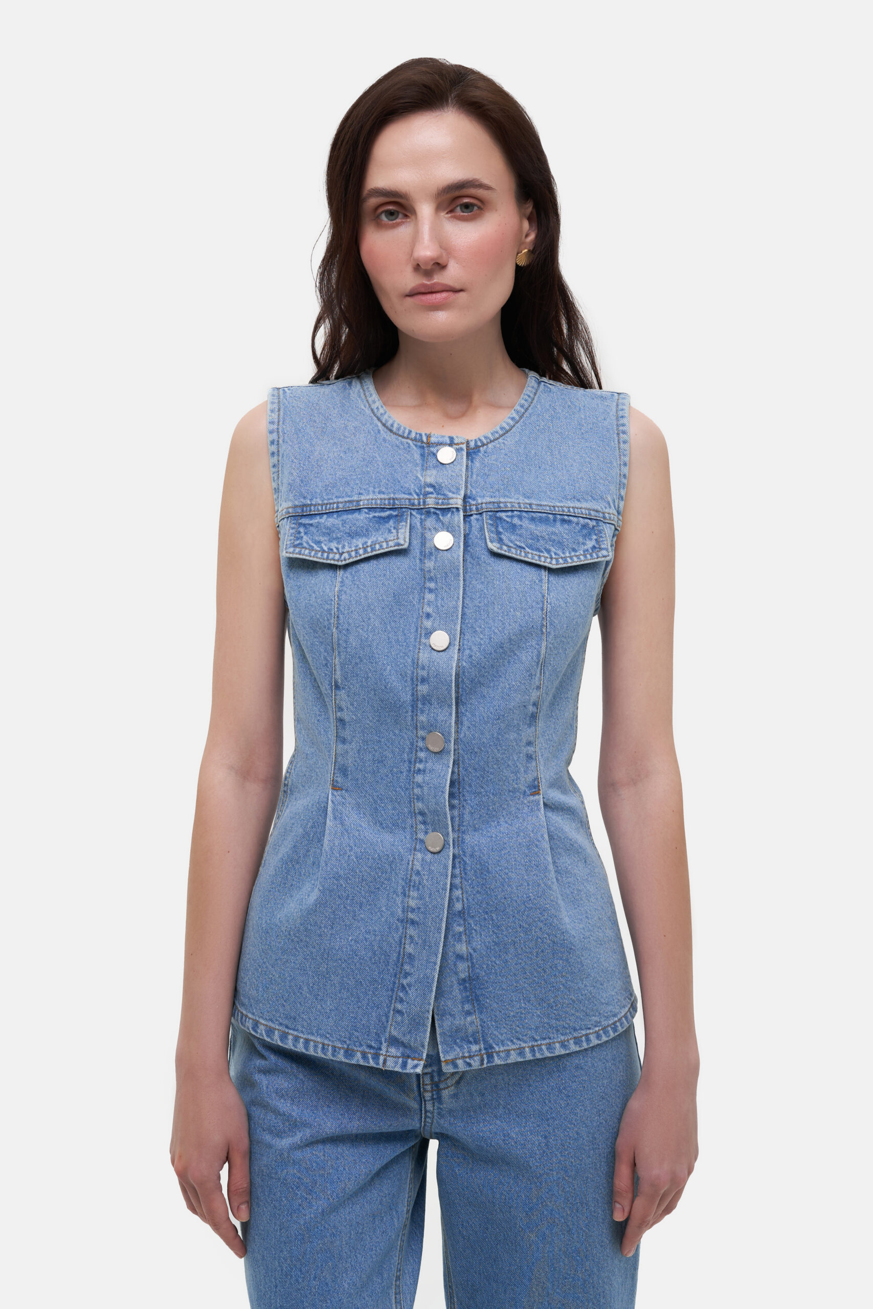 Denim Vest with Pockets - Зображення 2