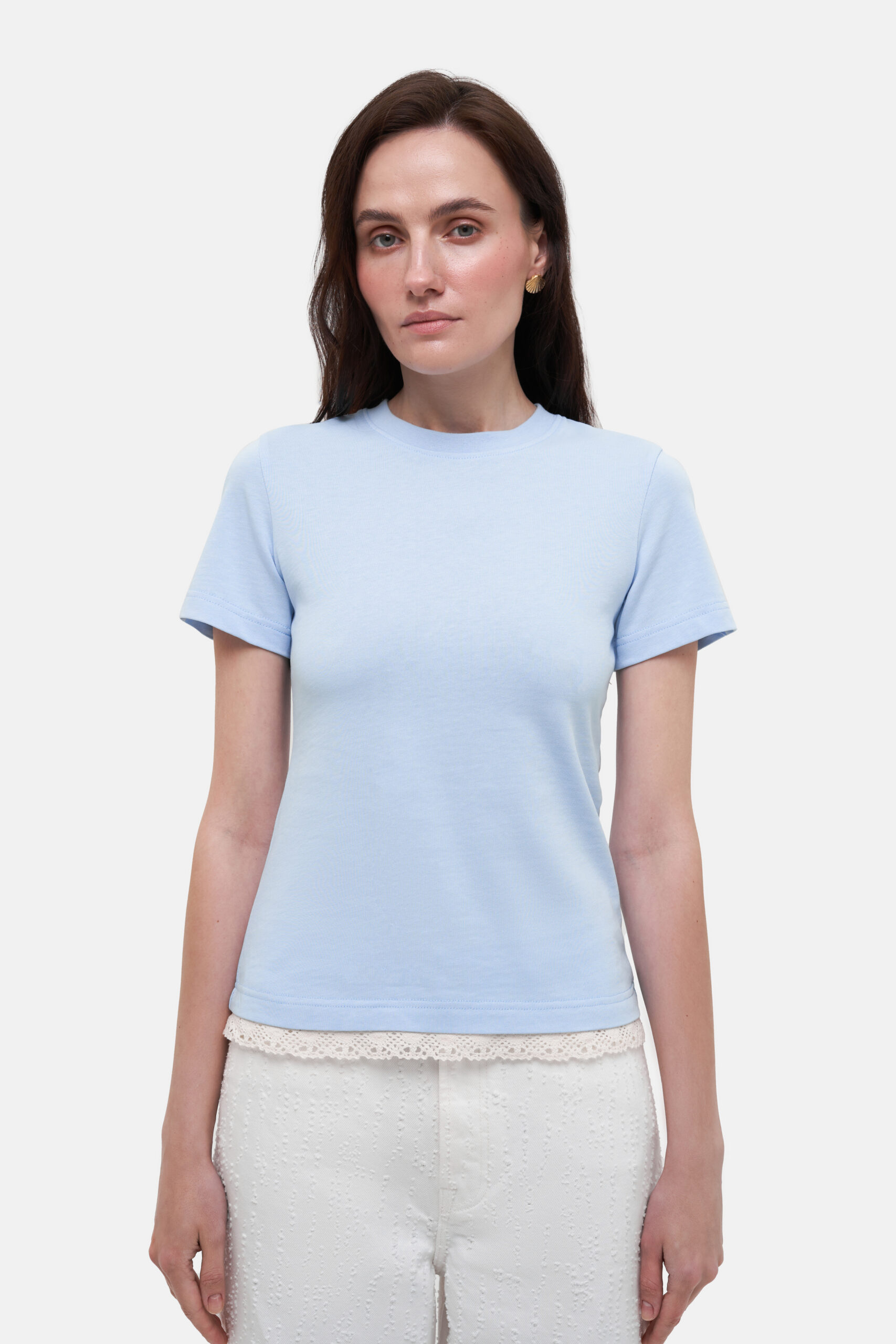 Blue T-Shirt with crochet trim - Image 2