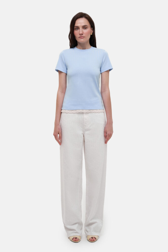 Blue T-Shirt with crochet trim